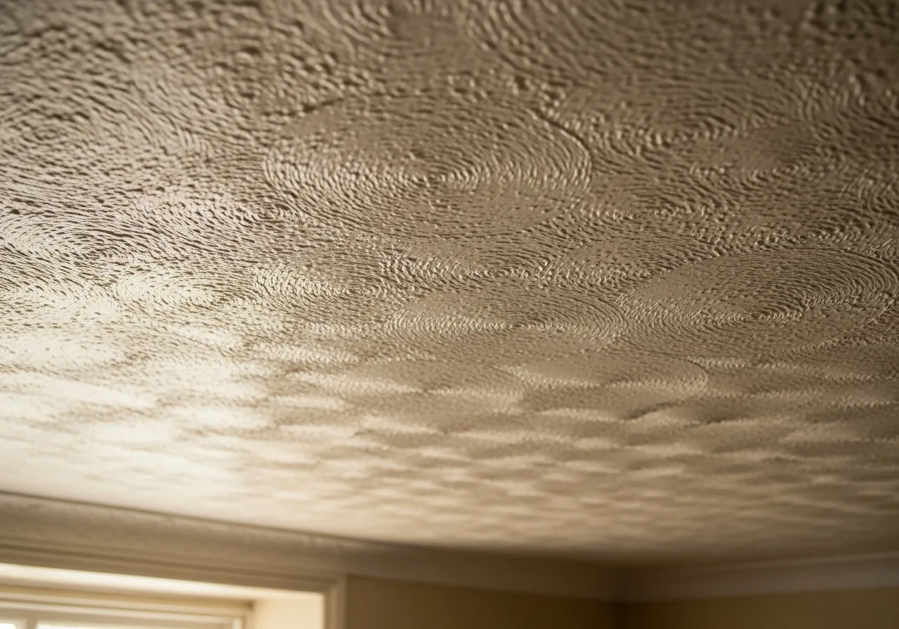 Close-up of a textured Artex stippled ceiling commonly found in older British homes