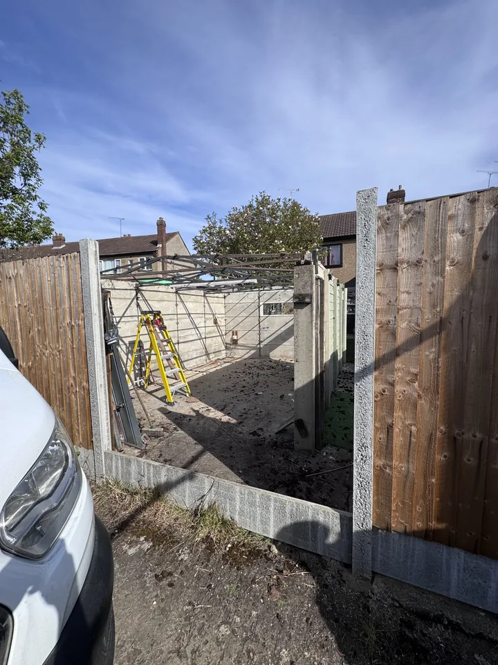 Garage structure during roof and panel removal
