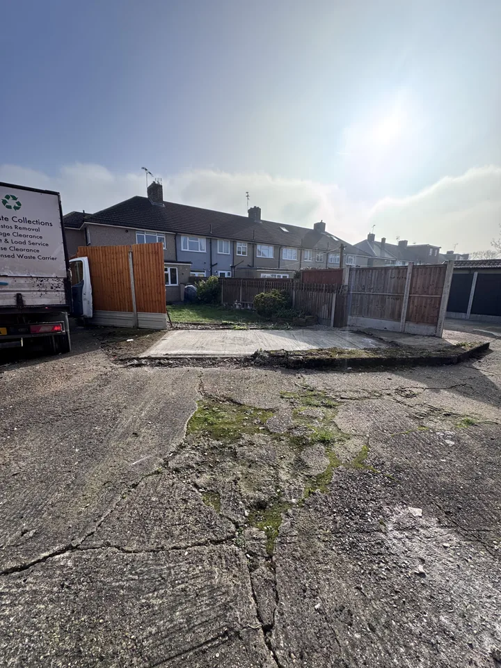 Cleared garage footprint after removal