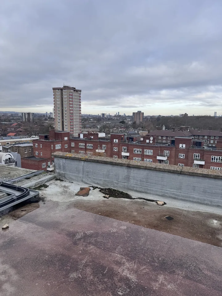 Flat-roof edge after guttering and fittings were removed