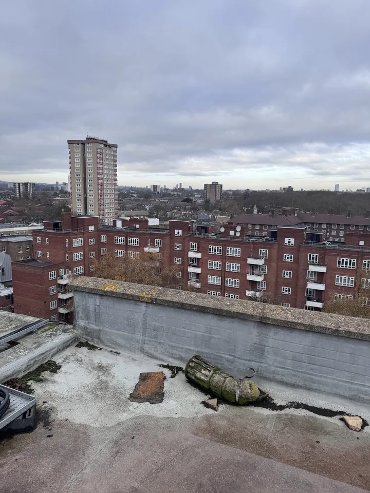 Guttering and fittings on a flat roof before work