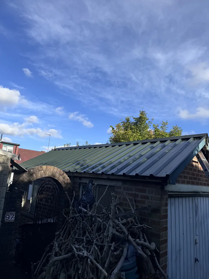 Outbuilding with a new dark corrugated roof