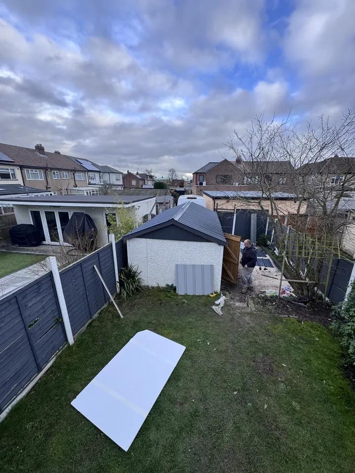 Shed with a finished replacement roof
