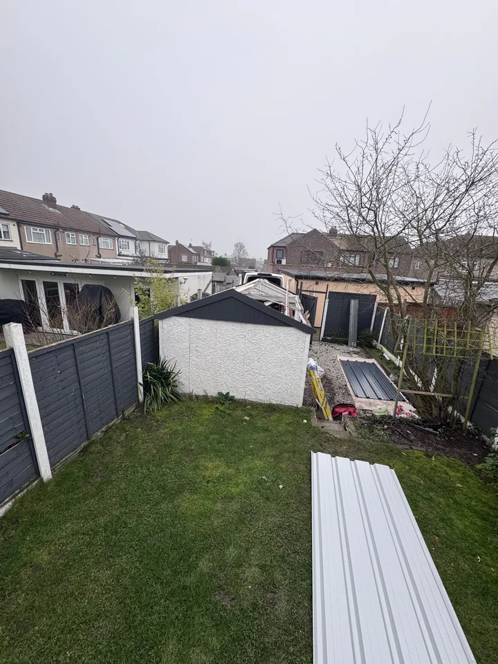 Shed roof during removal and replacement work